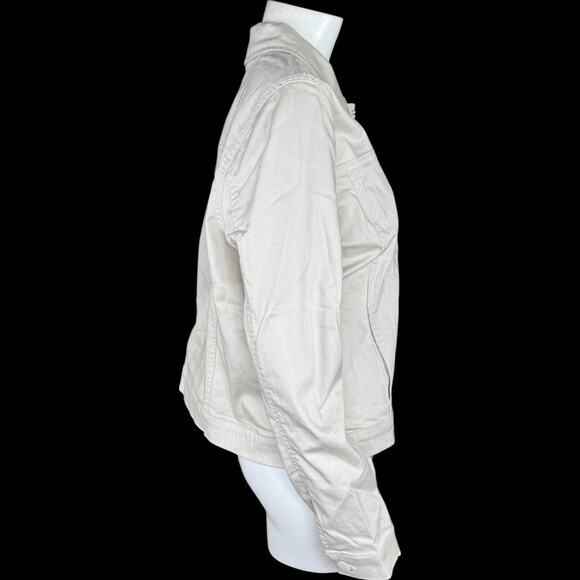 Belle by Kim Gravel Stretch Denim Femme Flutter Ruffle Jacket Sand Bar Medium - Picture 9 of 13